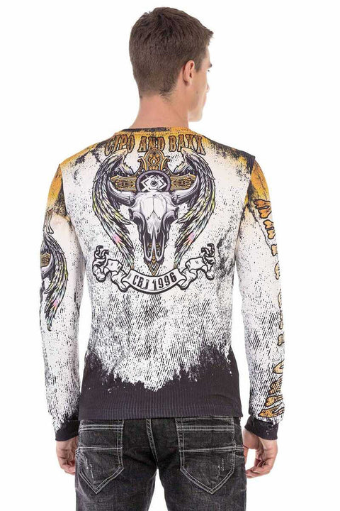 CL492 Ecru Color Skull Printed Sweatshirt