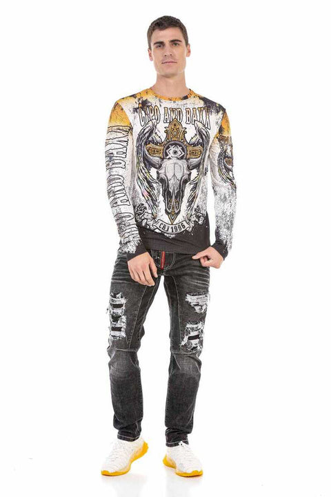 CL492 Ecru Color Skull Printed Sweatshirt