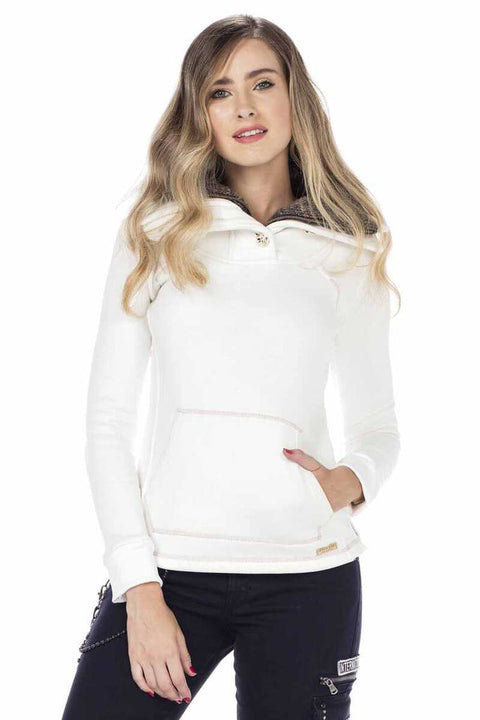 Women's Double Layer Collared Basic Sweatshirt with Pockets