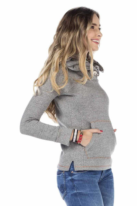 Women's Double Layer Collared Basic Sweatshirt with Pockets