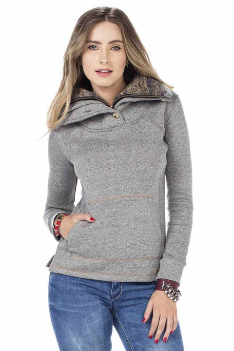 Women's Double Layer Collared Basic Sweatshirt with Pockets