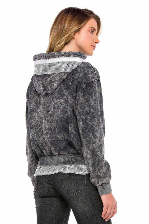 WL207 Women's Stoned Hooded Tulle Detailed Sweatshirt