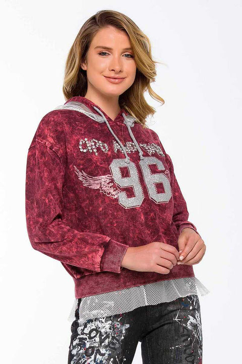 WL207 Women's Stoned Hooded Tulle Detailed Sweatshirt