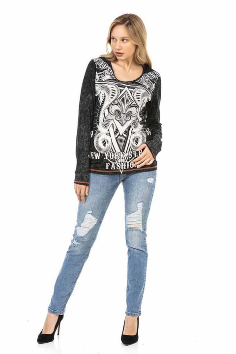 WL285 Patterned New York Street Printed Sweatshirt