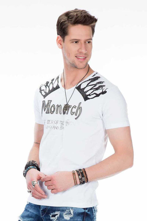 CT377 Stone Embroidered Foil Printed Men's T-Shirt