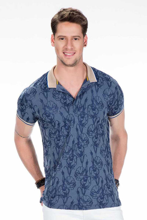 CT451 Polo Neck Floral Patterned Men's T-Shirt