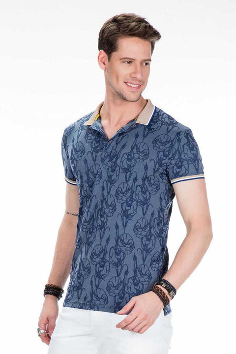 CT451 Polo Neck Floral Patterned Men's T-Shirt