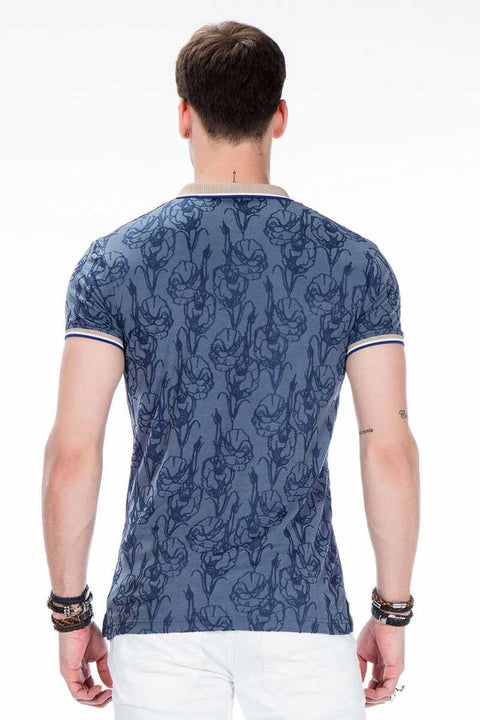 CT451 Polo Neck Floral Patterned Men's T-Shirt