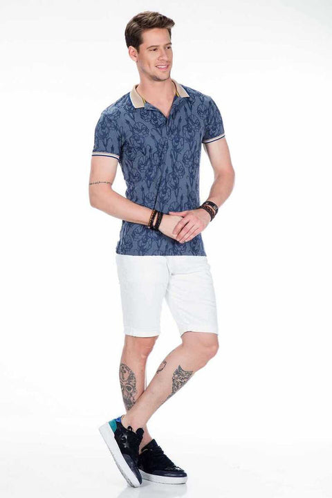CT451 Polo Neck Floral Patterned Men's T-Shirt