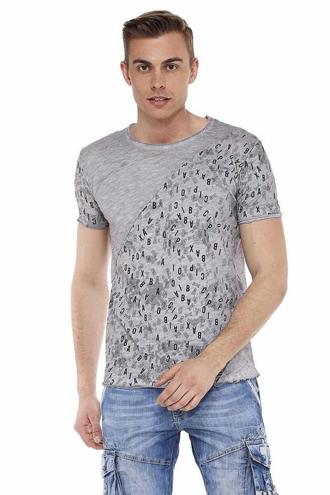 CT469 Stitched Letter Printed Slim Fit Men's T-Shirt