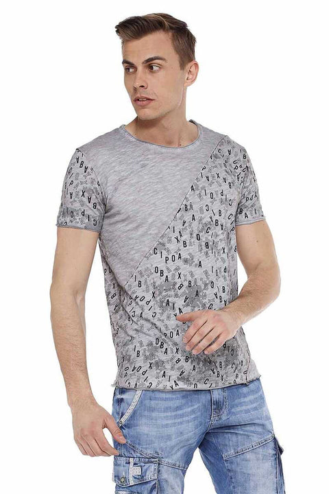 CT469 Stitched Letter Printed Slim Fit Men's T-Shirt