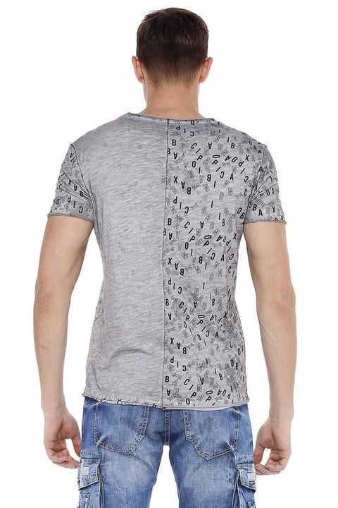 CT469 Stitched Letter Printed Slim Fit Men's T-Shirt