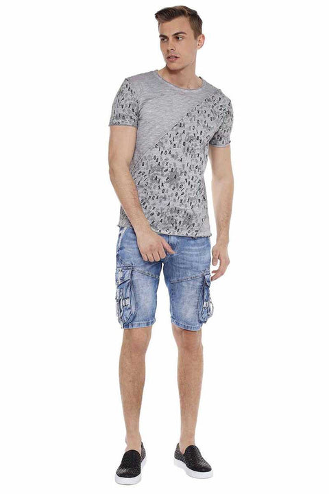 CT469 Stitched Letter Printed Slim Fit Men's T-Shirt