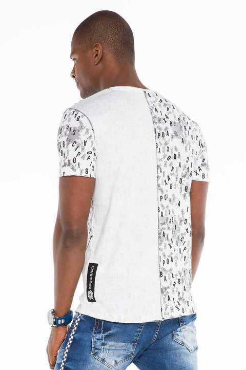 CT469 Stitched Letter Printed Slim Fit Men's T-Shirt