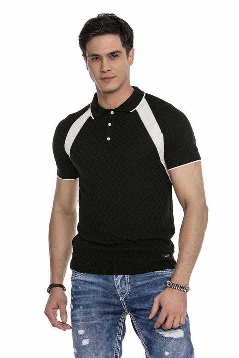 CT652 Textured Knitwear Polo Neck T-Shirt