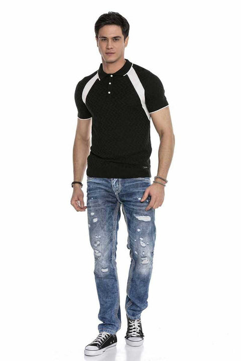 CT652 Textured Knitwear Polo Neck T-Shirt