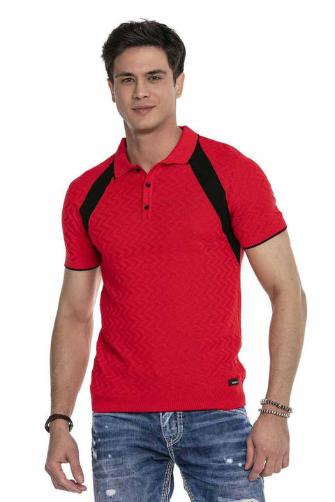 CT652 Textured Knitwear Polo Neck T-Shirt