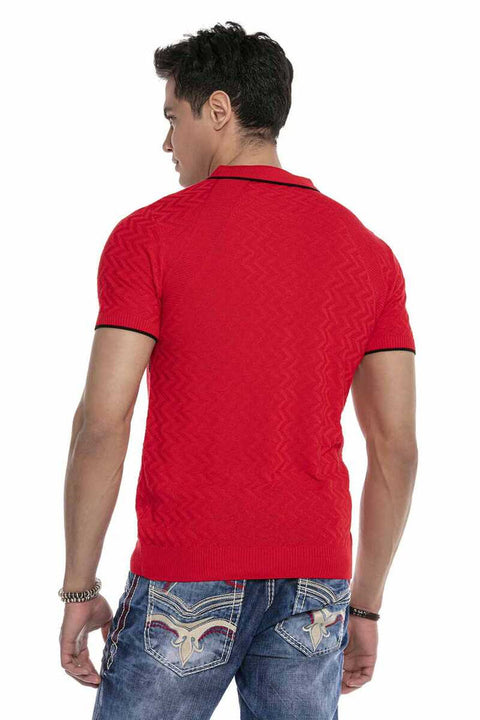 CT652 Textured Knitwear Polo Neck T-Shirt