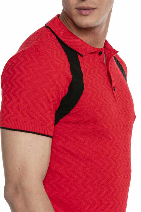 CT652 Textured Knitwear Polo Neck T-Shirt