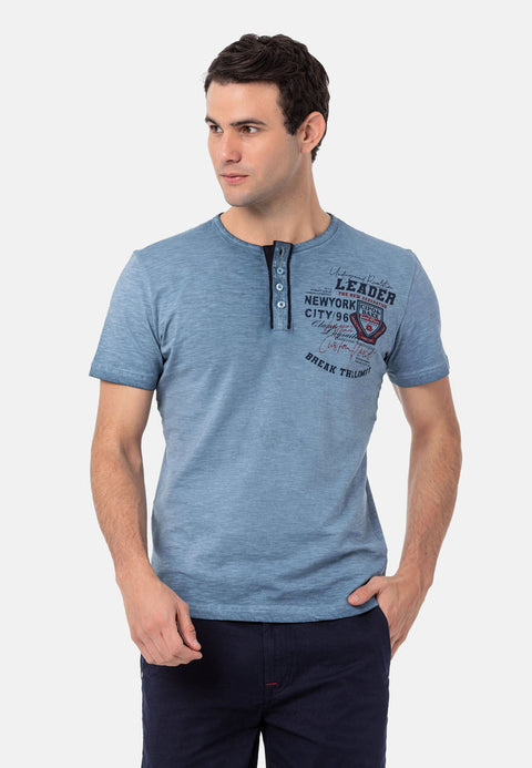 CT761 Buttoned Washed Basic T-Shirt