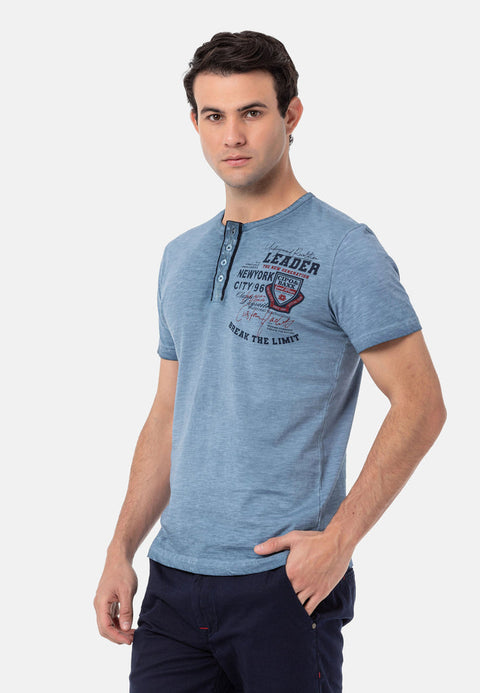 CT761 Buttoned Washed Basic T-Shirt