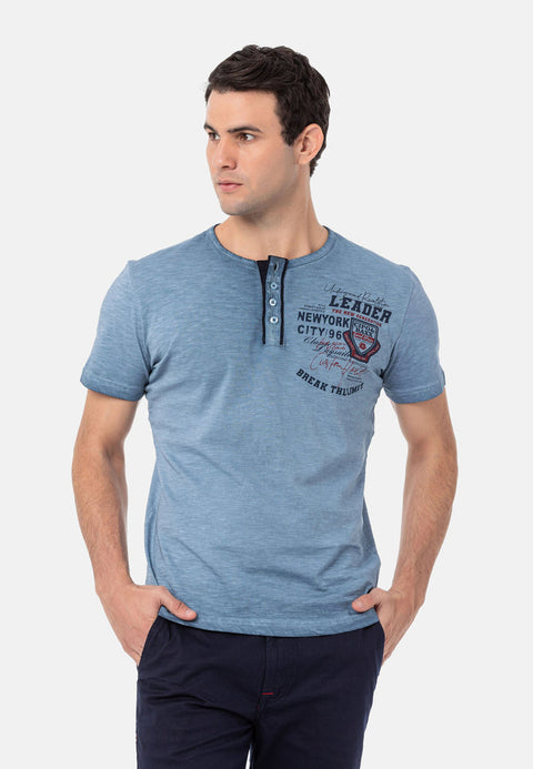 CT761 Buttoned Washed Basic T-Shirt
