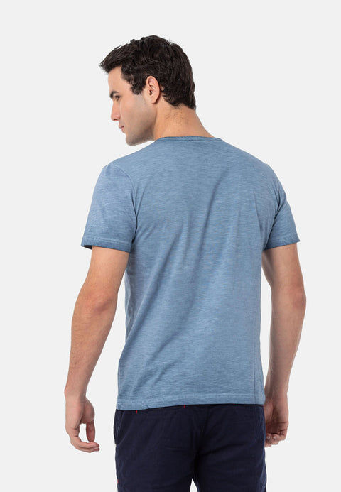 CT761 Buttoned Washed Basic T-Shirt