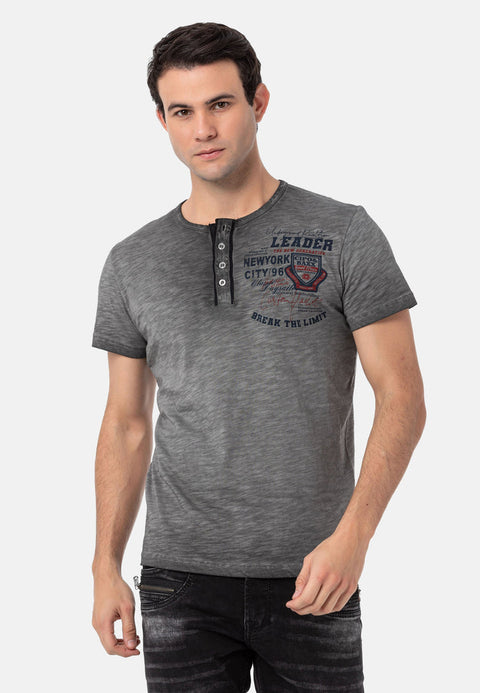 CT761 Buttoned Washed Basic T-Shirt
