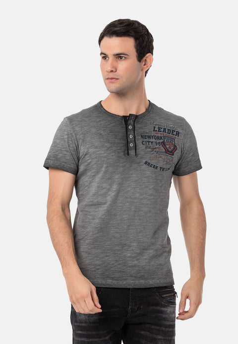 CT761 Buttoned Washed Basic T-Shirt