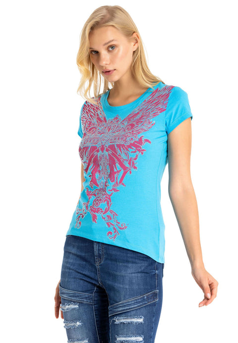 WT341 Shiny Stone AngeL Cross T-Shirt