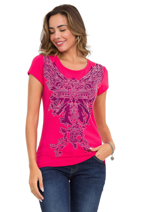 WT341 Shiny Stone AngeL Cross T-Shirt