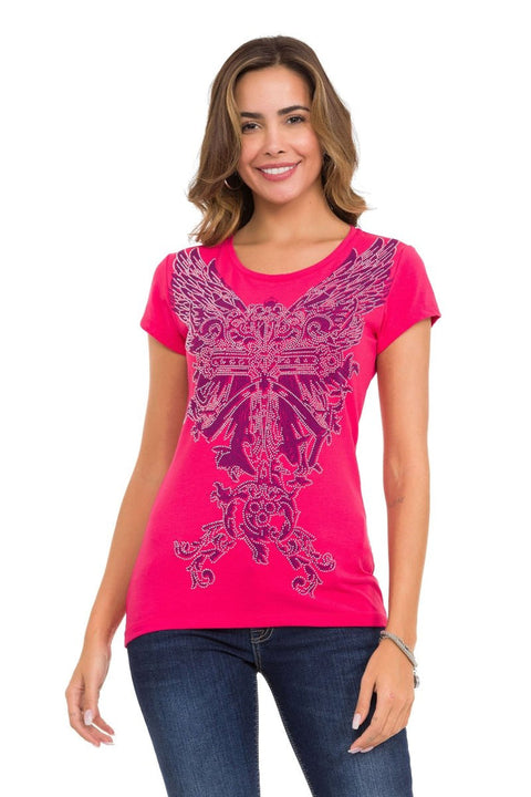 WT341 Shiny Stone AngeL Cross T-Shirt