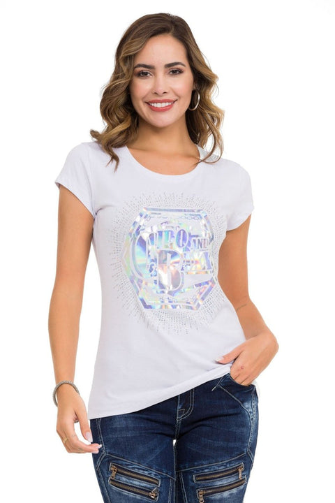 WT342 Stoned Silver Printed T-Shirt