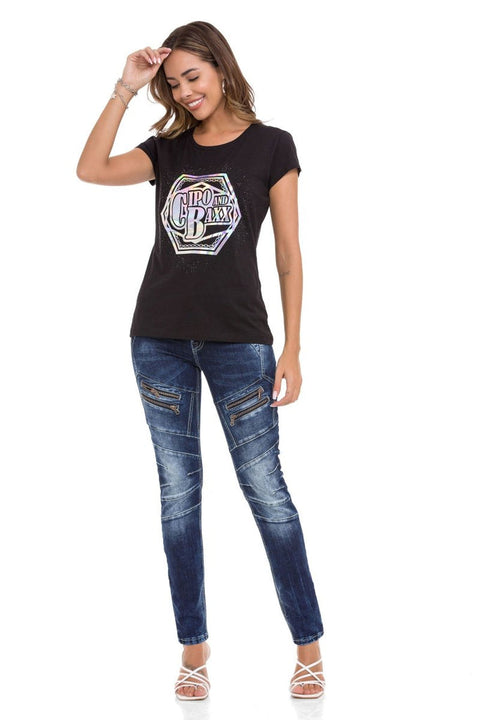 WT342 Stoned Silver Printed T-Shirt