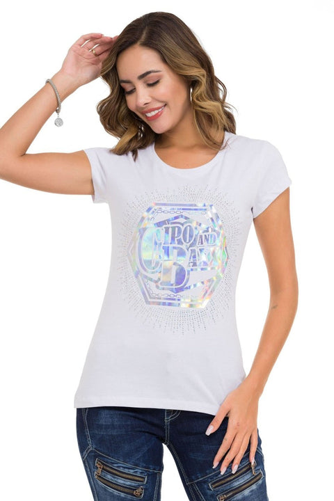 WT342 Stoned Silver Printed T-Shirt