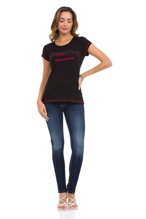 WT348 Stone and Text Detailed T-Shirt