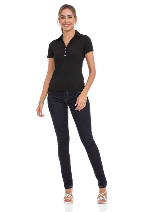 WT361 Stripe Textured Straight Collar Basic T-Shirt