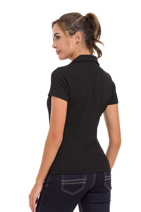 WT361 Stripe Textured Straight Collar Basic T-Shirt