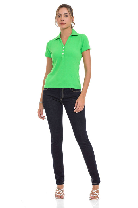 WT361 Stripe Textured Straight Collar Basic T-Shirt