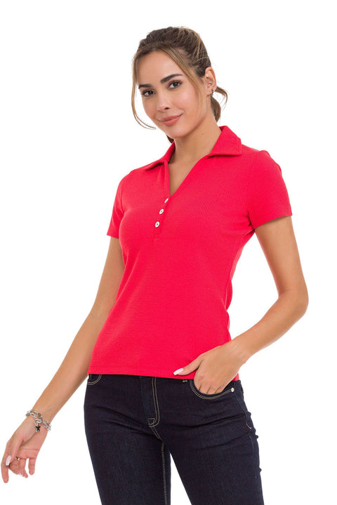 WT361 Stripe Textured Straight Collar Basic T-Shirt