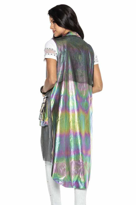 WW119 Silver Color Transparent Detailed Long Vest