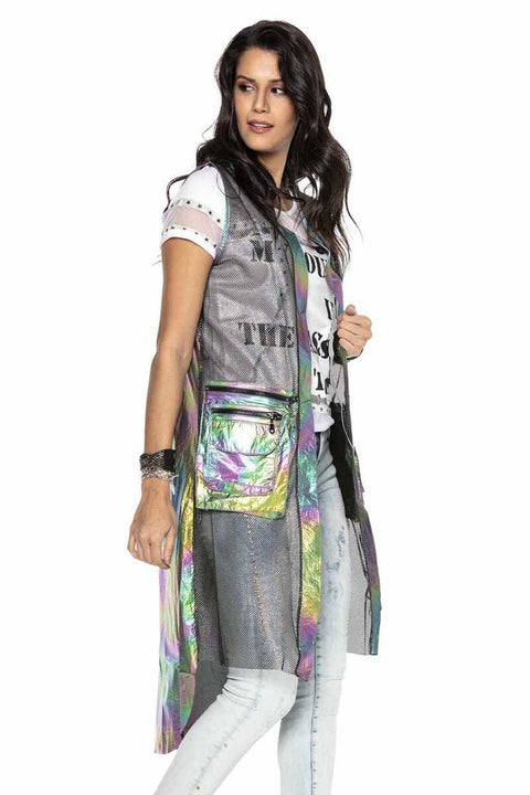 WW119 Silver Color Transparent Detailed Long Vest