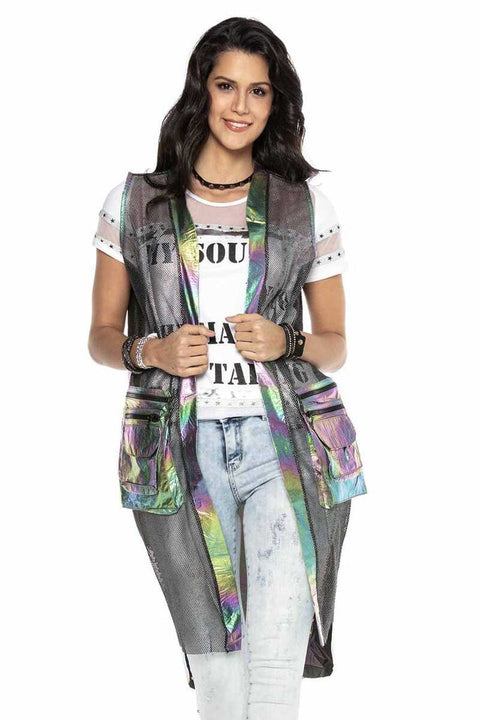 WW119 Silver Color Transparent Detailed Long Vest