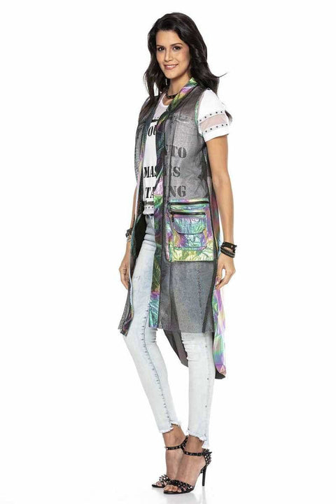 WW119 Silver Color Transparent Detailed Long Vest