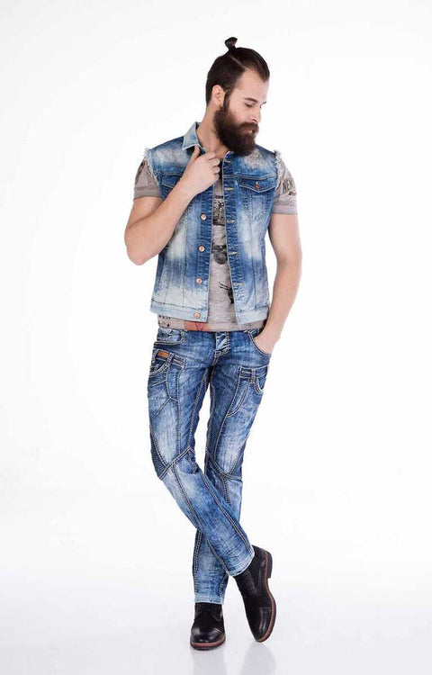 CW107 Distressed Style Denim Sleeveless Jacket