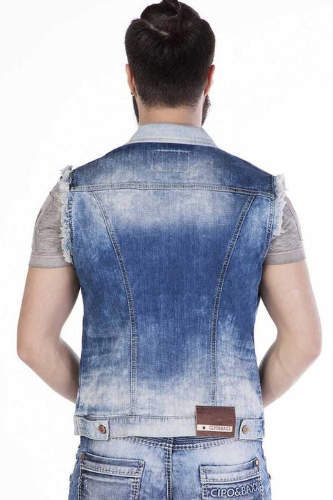 CW107 Distressed Style Denim Sleeveless Jacket