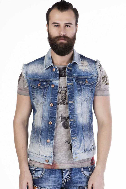 CW107 Distressed Style Denim Sleeveless Jacket