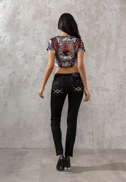 WD228 Double Belt Embroidered Women's Jeans