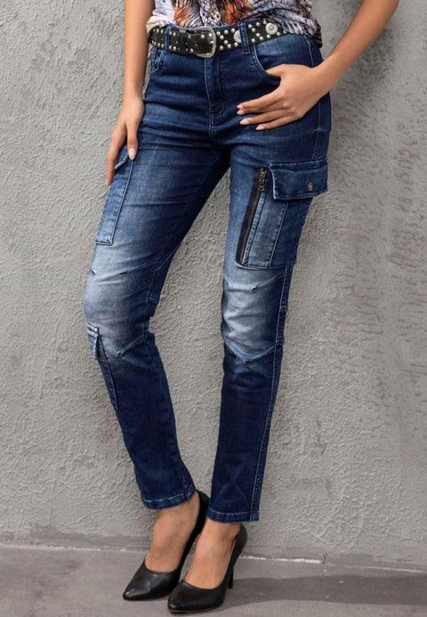 WD531 Basic Women's Jean Trousers with Cargo Pocket