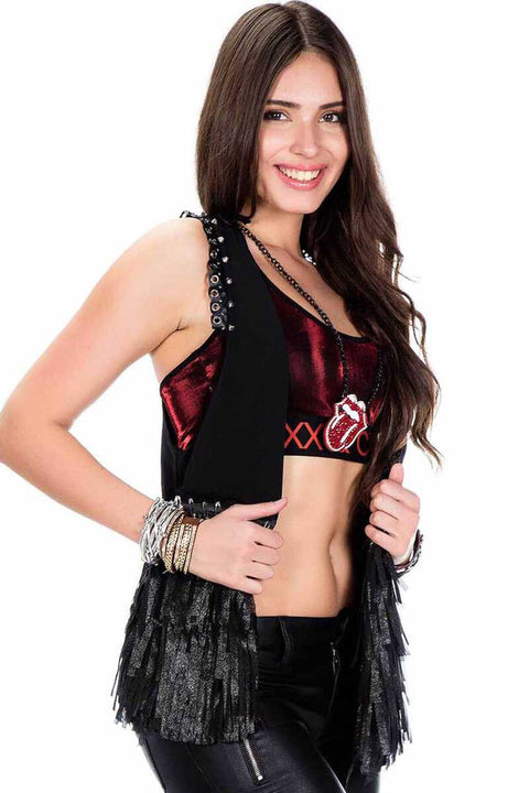 WW109 Tasseled Metal Embroidered Women's Vest